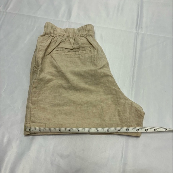 Uni Qlo Women’s Medium Linen Cotton Blend Shorts Khaki Mid Rise Pockets Hi Waist - Picture 7 of 7